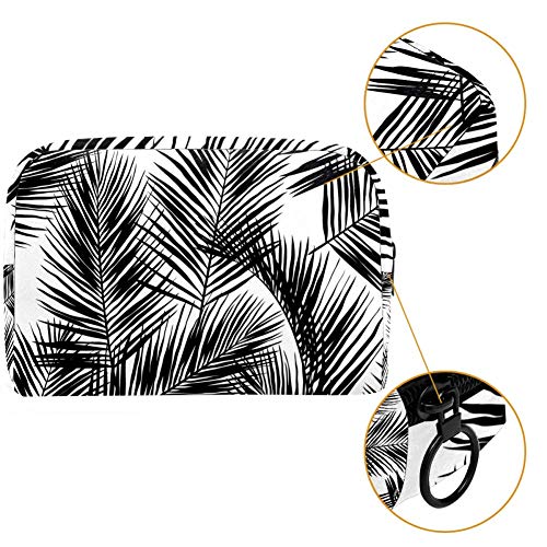 Bolsa de cosméticos de hojas de palma negra para mujeres, adorables espaciosas bolsas de maquillaje de viaje impermeable bolsa de aseo accesorios organizador perezoso regalos