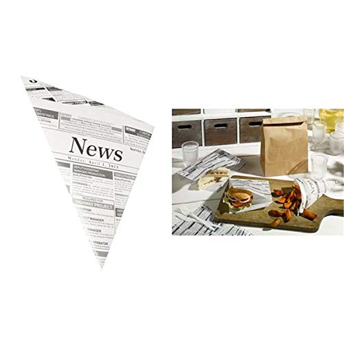 Bolsa para patatas fritas con diseño de periódico 32,5 cm x 23 cm x 23 cm, capacidad 250 g, impermeable a la grasa, 1000 unidades