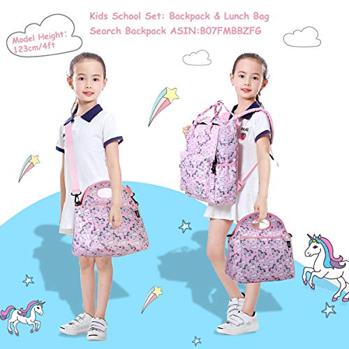 Bolsa Termica Comida para Niña, KASGO Neopreno Unicornio Bolsa Térmica Infantil Bolsa porta Alimento Escuela Bolsa Térmica para Picnic con Bolsillo Frontal y Correa de Hombro Ajustable Desmontable