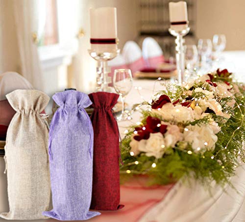 Bolsas de regalo de vino de arpillera, 12 piezas de yute con cordón para botellas de vino con etiquetas y cuerdas para Navidad, boda, viajes, cumpleaños, fiesta (natural)