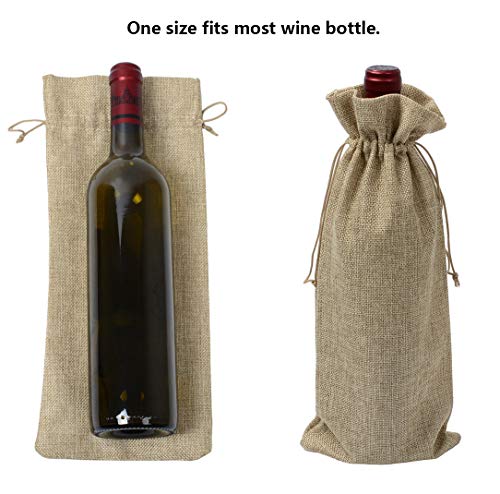 Bolsas de regalo de vino de arpillera, 12 piezas de yute con cordón para botellas de vino con etiquetas y cuerdas para Navidad, boda, viajes, cumpleaños, fiesta (natural)