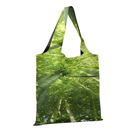 Bolso de mano diario Bolso de hombro de lona de hojas verdes de bosque de bambú para hombre Bolsos de mano Bolsos de compras reutilizables de poliéster, lavables, duraderos y ligeros