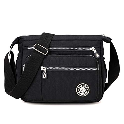 Bolsos de hombro tipo bandolera, de nailon, para mujer, modernos, estilo casual, color Negro, talla Small