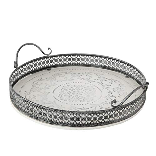 Boltze Bandeja de Madera Chic Blanco Modelo Vintage Shabby Diametro 37cm