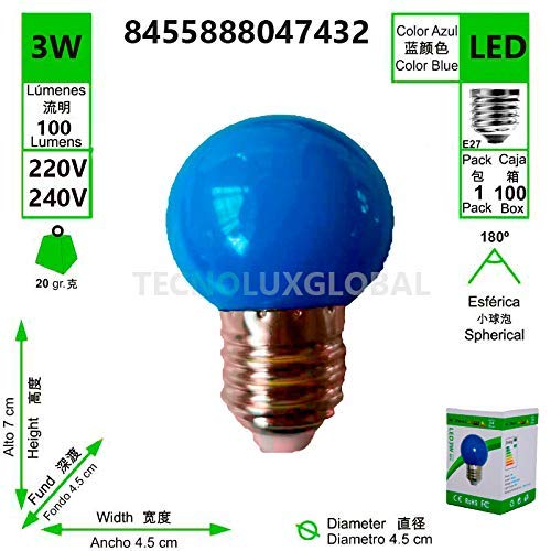 BOMBILLA LED ESFERICA G45 230V 3W E27 COLORES MIXTOS 14 UNIDADES