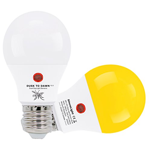 Bombillas LED con sensor crepuscular (sensor de luz solar) • Repelente de Mosquitos (580nm) • 9 Vatios • Casquillo E27 • Paquete de 2 Bombillas