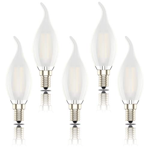 Bombillas Led E14 Luz Calida, Bombillas Vela 4W(equivalente a 40W), 400 Lúmenes, 2700K, Pack de 5