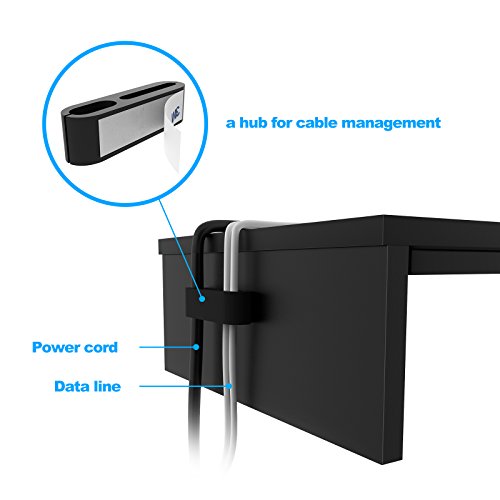 BONTEC Soporte Monitor Elevador Monitor Alzador Pantalla Ordenador de Portátil Ordenador Negro, W420 x D235 x H104 con Soporte para teléfono Inteligente y gestión de Cables
