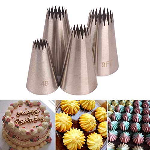 Boquillas grandes para decoración de tartas, 4 unidades, de acero inoxidable, para decoración de pasteles Cookies
