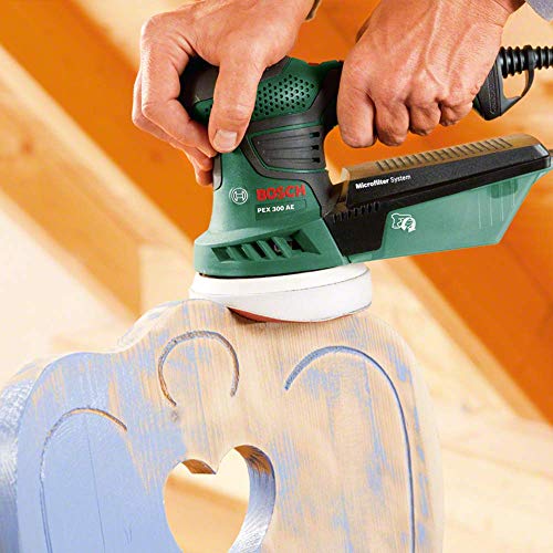 Bosch PEX 300 AE - Lijadora excéntrica con maletín (1x hoja de lija, plato lijador de goma, 270 W)