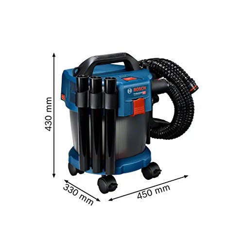 Bosch Professional GAS 18V-10 L - Aspirador a batería (18V, capacidad 10 l, manguera 1,6 m, 90 mbar, ruedas, adaptador, sin batería)