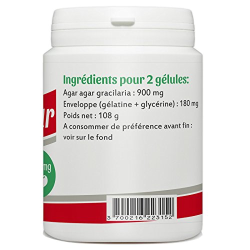 Bote de 200 cápsulas de agar agar, 450 mg