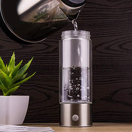 Botella Rico De Hidrógeno agua portátil Generador Tecnología SPE Modo Ionizador 5 minutos de Alta Concentración Descarga de ozono y cloro 430ml, para deportes, camping,430ml