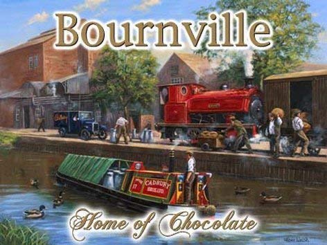 Bourville. Cadbury's Chocolate, máquina de vapor y canal barge / barco Para el hogar, casa, garaje, cocina, vertiente, pub o muñeco de la cueva. Metal/Cartel De Acero Para Pared - acero, 30 x 40 cm