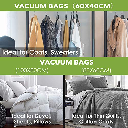 BoxLegend Bolsas de Almacenaje al Vacío 12 Piezas Tipo Grueso 4*100x80 + 4*80x60 + 4*60x40cm Bolsas de Vacio Ahorro de Espacio Almacenaje al Vacío Para Guardar Ropa, Edredones, Almohadas, Mantas