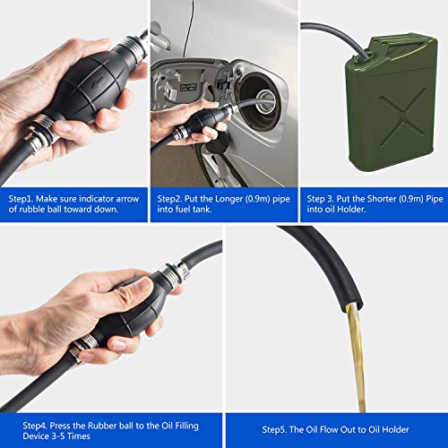 BOYISEN Bomba de combustible manual de sifón, Bomba manual de transferencia diesel para Gasóleo petróleo agua Perfecto con 2 manguera de goma duradera resistente a la corrosión