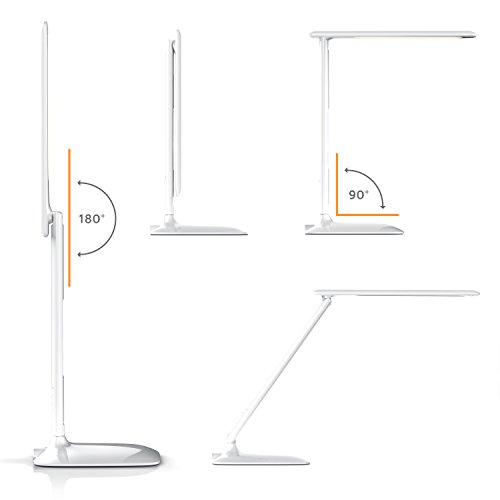 Brandson - Lámpara de Escritorio LED de Intensidad Regulable - luz en 3 Colores: frío, cálido y Blanco Neutro - 5 Niveles de luminosidad – Calendario y Alarma de Temperatura - Blanco
