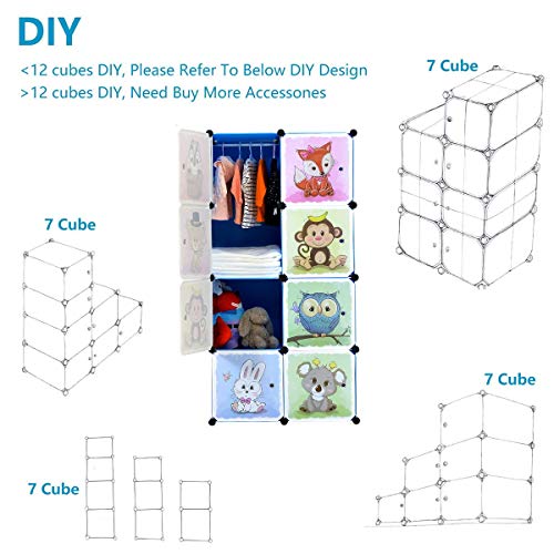 BRIAN & DANY Armario Modular Infantil de Puertas con Motivos de Animales Estanterías por Módulos Armario de Almacenaje, Azul, 75 x 47 x 147 cm