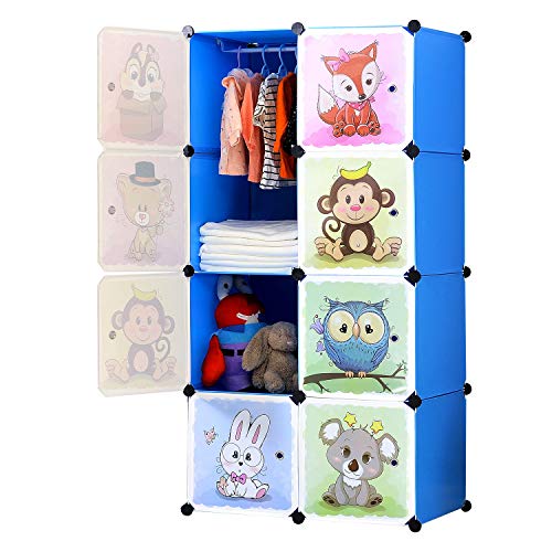 BRIAN & DANY Armario Modular Infantil de Puertas con Motivos de Animales Estanterías por Módulos Armario de Almacenaje, Azul, 75 x 47 x 147 cm
