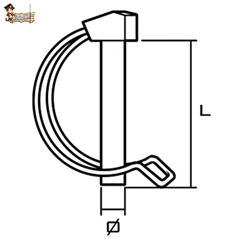 BricoLoco Pasador anilla centro eje – media luna. Pasador eje bulón acero cincado. Pasador de seguridad. Remolque. Pin liberación rápida. (1 ud. 10x50)