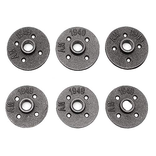 Brida del Piso, 6 piezas Agujeros Brida Roscada Brida de Tubería de Hierro Maleable Vintage Industrial para Decoración del Arte DIY, Cocina, Dormitorio, Bar, Restaurante (DN20)