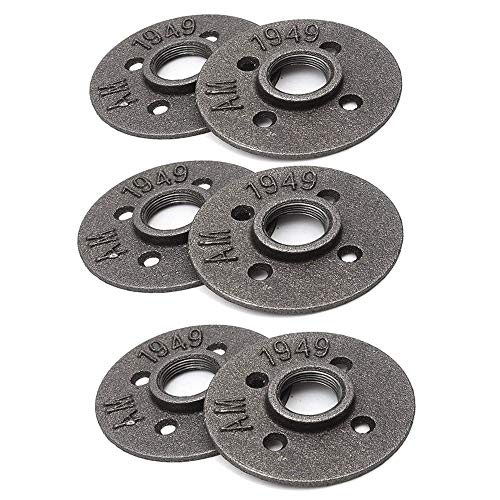 Brida del Piso, 6 piezas Agujeros Brida Roscada Brida de Tubería de Hierro Maleable Vintage Industrial para Decoración del Arte DIY, Cocina, Dormitorio, Bar, Restaurante (DN20)