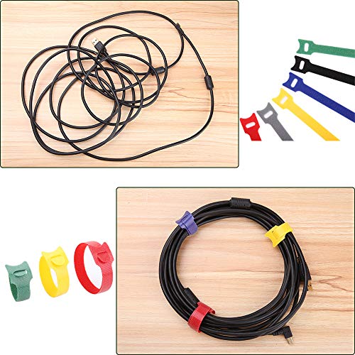 Bridas Velcro, Jolintek 90 Pcs Organizador Cables Bridas Reutilizables, Cable Correas Set, Multicolor Sujeta Cables Ajustable Organizador de Cables para Cables en Hogar y Oficina, 6 Colores, 3 Tamaños