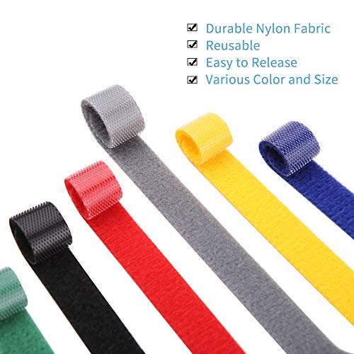 Bridas Velcro, Jolintek 90 Pcs Organizador Cables Bridas Reutilizables, Cable Correas Set, Multicolor Sujeta Cables Ajustable Organizador de Cables para Cables en Hogar y Oficina, 6 Colores, 3 Tamaños