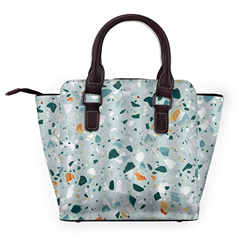 BROWCIN Superficie De Mármol Italiano Con Elegante Fondo De Mosaico De Suelo De Terrazo Desmontable Moda Tendencia Bolso de las señoras Bolso de hombro