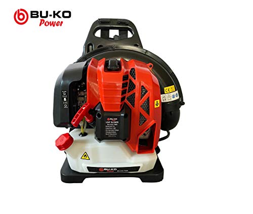 BU-KO 76CC Soplador de Hojas con Mochila de Gasolina - Potente Motor enfriado por Aire de 2 Tiempos - Ligero con Correas de Soporte Acolchadas Nuevas y mejoradas Mientras se USA - Equipo de Seguridad