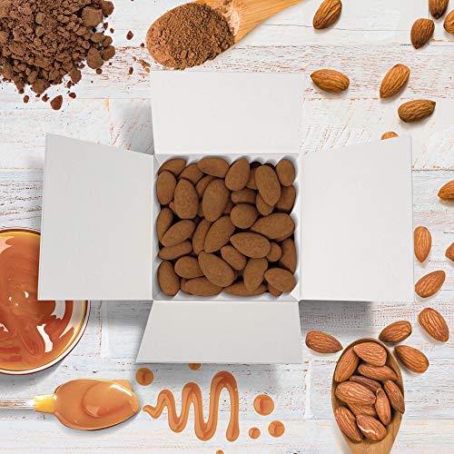 Bulk Gourmet Emporium - Almendras bañadas en chocolate con caramelo salado y espolvoreadas con cacao, producto vegetariano, halal y sin envase de plástico, 400 gr