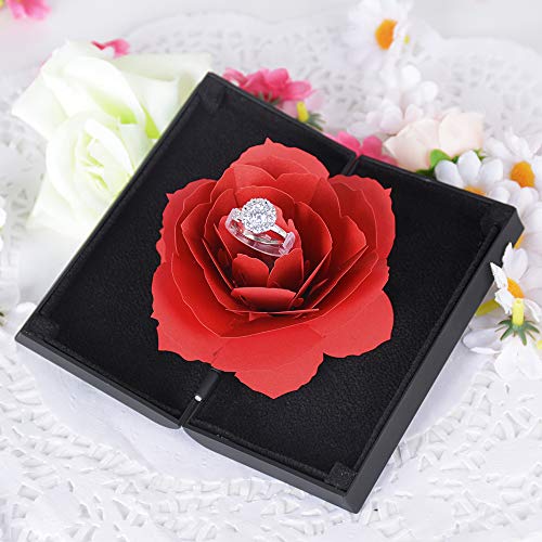 BUONDAC Caja para Anillos con Flor de Rosa Estuche Porta de Anillo Joyeria Alianza para Propuesta de Matrimonio Compromiso Boda el día de San Valentín Caja Regalo