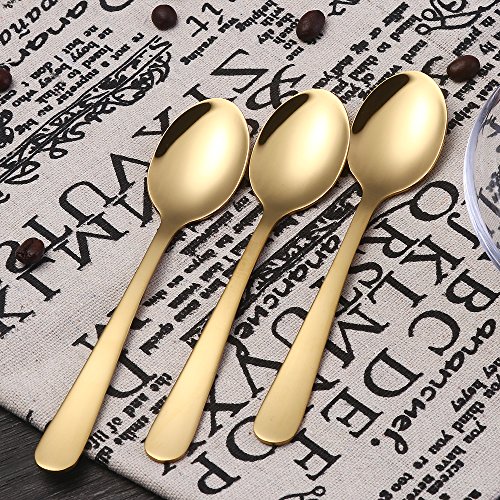 Buyer Star 12pcs Café Cuchara, Oro 5.5'' Acero Inoxidable para Azúcar Tarta Pastel Espresso Demitasse Espejo Pulido