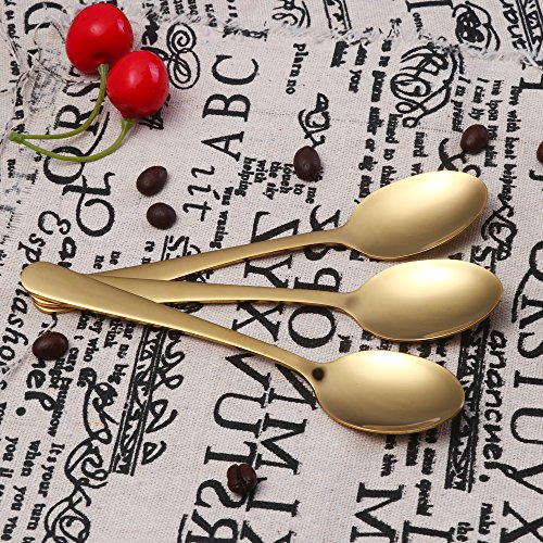 Buyer Star 12pcs Café Cuchara, Oro 5.5'' Acero Inoxidable para Azúcar Tarta Pastel Espresso Demitasse Espejo Pulido