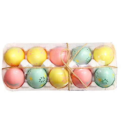 byou Decoraciones de Huevos de Pascua,Huevos de Plástico 10 Piezas 6cm Huevos de Pascua para Colgar con Cuerda en Caja de Amacenamiento para La Decoración y El Regalo