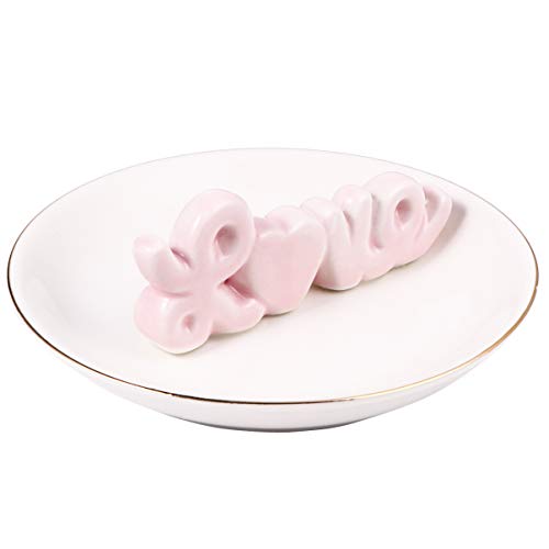 Cabilock Bandeja de Plato de Joyería de Amor de Cerámica Soporte de Anillo de Porcelana Bandeja de Joyería Decorativa Pequeña para Mujer Organizador de Joyería para Pendientes de Collar