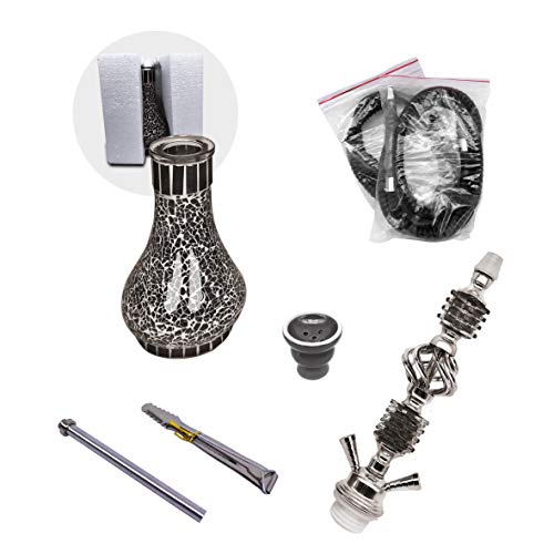 CACHIMBA PIPA DE AGUA SHISHA 2 TUBOS MANGUERAS CRISTAL 55 CM NEGRO