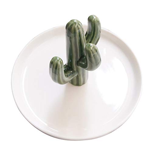 Cactus Ring Holder Nordic Ceramic Stand Plant Home Baratija Collar Bandejas Almacenamiento Joyería Exhibidor Organizador Pulsera Decoración Plato(Verde)
