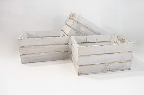 Caja Blanca Vintage de Almacenamiento con Asas Sam, Madera, Blanco Vintage,1 Unidad, 31x21x18,7cm. Incluye Imán Personalizable.