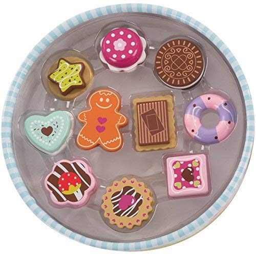 Caja de galletas de madera - Juego de caja de galletas (12 piezas) - Juguete de madera Playfood para niños - Comida falsa para niños - Presentado en una caja con tapa - Comida de madera para juguetes