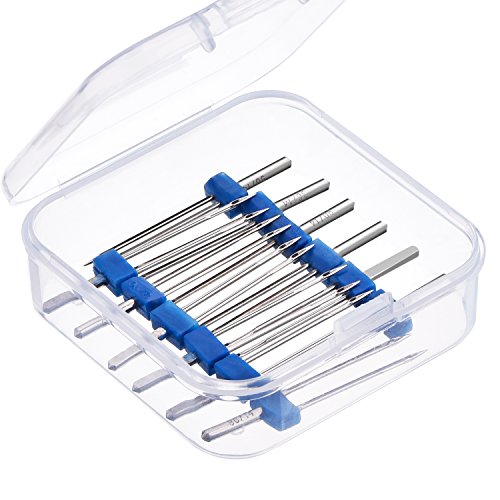 Caja de plástico con 12 agujas dobles para máquina de coser (tres tamaños diferentes: 2/90, 3/90 y 4/90)