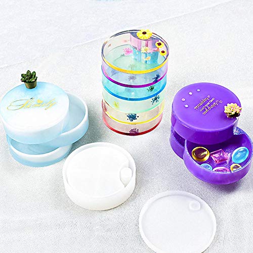 CALISTOUK Moldes de Resina de Caja giratoria con 4PCS Soportes de Tubo Cear Set moldes de Caja de Organizador de Silicona Redonda para Caja de Almacenamiento de Bandeja de joyería A
