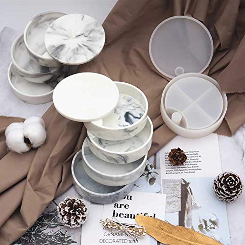CALISTOUK Moldes de Resina de Caja giratoria con 4PCS Soportes de Tubo Cear Set moldes de Caja de Organizador de Silicona Redonda para Caja de Almacenamiento de Bandeja de joyería A