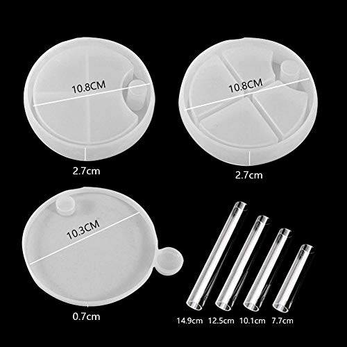 CALISTOUK Moldes de Resina de Caja giratoria con 4PCS Soportes de Tubo Cear Set moldes de Caja de Organizador de Silicona Redonda para Caja de Almacenamiento de Bandeja de joyería A