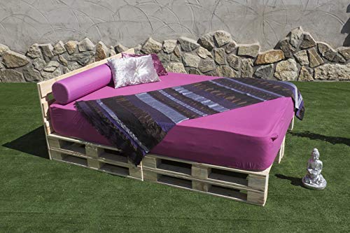 Cama BALINESA con CABECERO PALETS NUEVOS 2m X 1,40m Natural