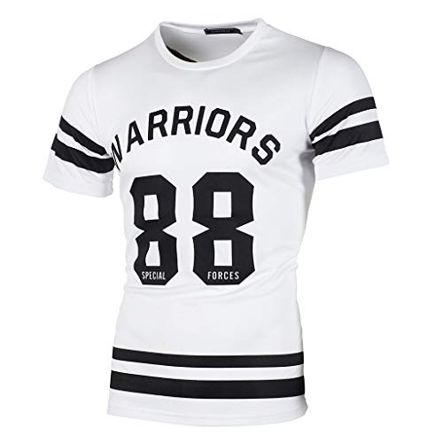 Camisas Verano Hombre LANSKIRT Camiseta de Manga Corta para Hombre, Camiseta Impresa en número 88 Blusas de Raya Blanca Polos de Verano