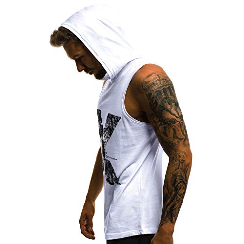 Camisetas sin Mangas de Escalada para Hombre Letras Impresión con Capucha Camisa Tirantes Deportes Sudaderas Moda Básica T-Shirt Muscle Gym Tank Tops Primavera y Verano