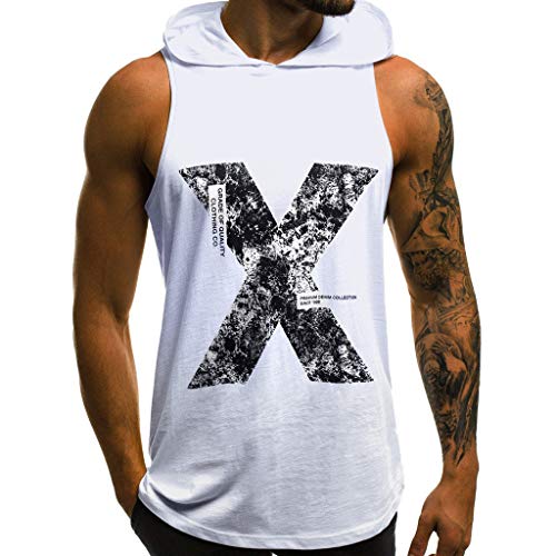 Camisetas sin Mangas de Escalada para Hombre Letras Impresión con Capucha Camisa Tirantes Deportes Sudaderas Moda Básica T-Shirt Muscle Gym Tank Tops Primavera y Verano