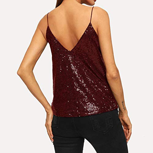 Camisetas sin Mangas Mujer Sexy sólido Moda con Cuello en V Tank Tops Lentejuelas Cultivos Top Camis Verano Blusa De Fiesta Mujer Ropa Tirantes Camiseta Riou