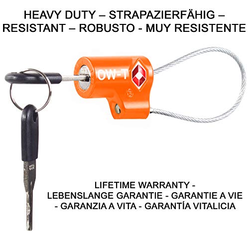 Candados Cable con Llaves TSA - Cable Acero Flexible Antirobo Maleta. Cerradura Pequeño para Funda Maletas de Viaje Caja Herramientas Taquillas Vestuario Locker : Candados Cables con Llaves Naranja 2